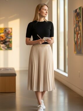 Max Mara Pleated Jersey Skirt Cream Beige Size M NWT $390